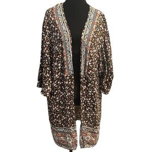 Women's Knox Rose Black Floral Kimono Cardigan L